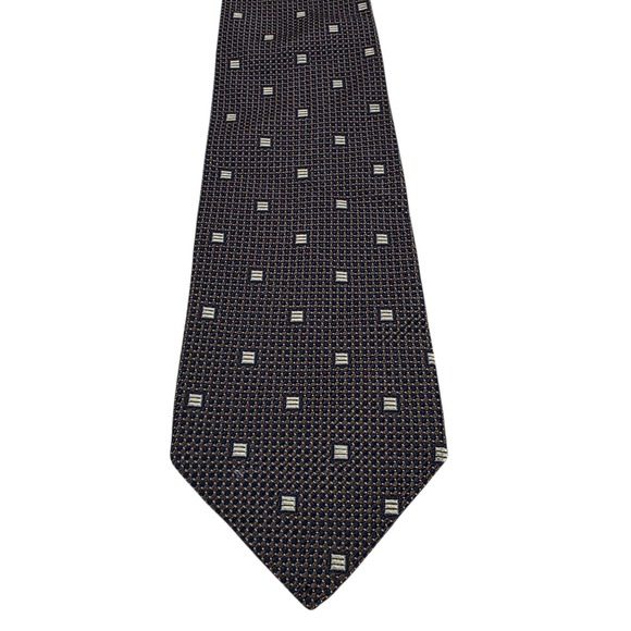 Faconnable Men's Tie Necktie‎ Designer Luxury Brown Blue Geometric France Silk - Picture 2 of 13